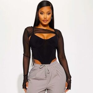 Chic Black Sheer Long Sleeve Women's Top